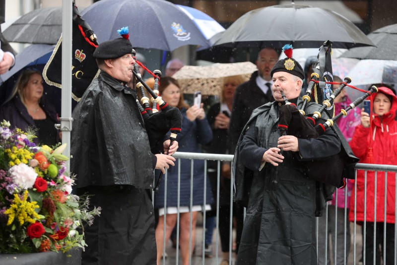Pipers set the scene for the Accession Proclamation for County Londonderry held in Coleraine on Sunday 11th September 2022.