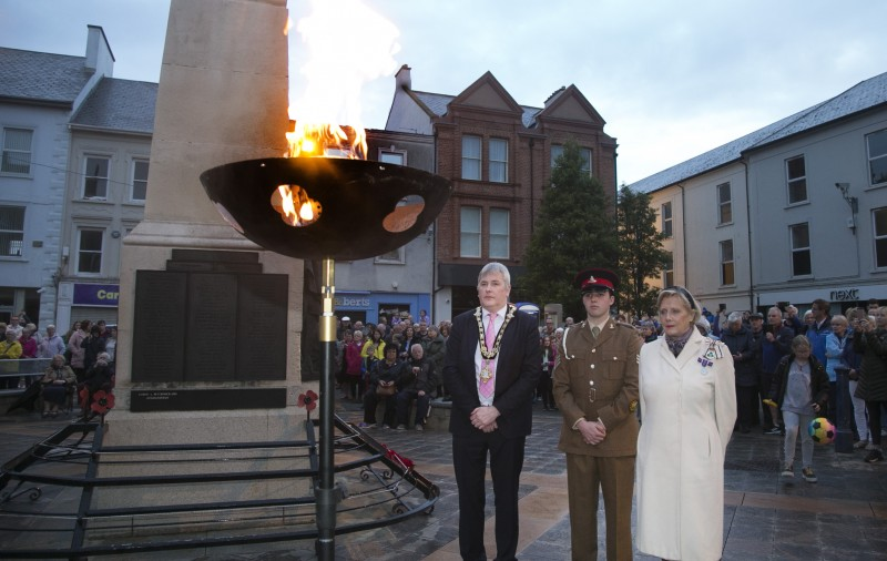 The Lord Lieutenant of County Londonderry Mrs Alison Millar and the Mayor of Causeway Coast and Glens Borough Council Councillor Richard Holmes pictured at the beacon lighting event in Coleraine.