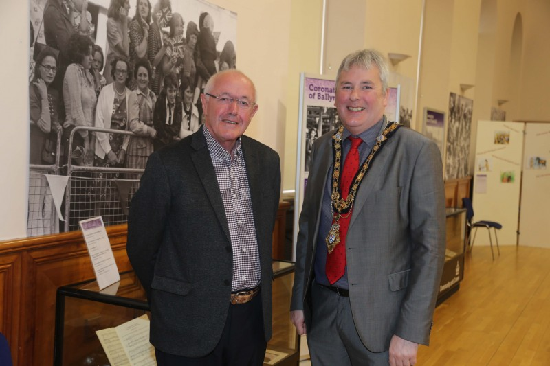 The Mayor of Causeway Coast and Glens Borough Council, Councillor Richard Holmes, pictured at the opening of the Platinum Jubilee exhibition with Leonard Quigg, participant in Museum Services Jubilee oral history project.