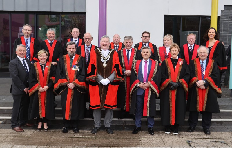 Causeway Coast and Glens Borough Council elected members pictured at the Freedom of the Borough event held in Limavady on Friday 8th April.