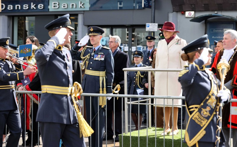 RAF Personnel make a salute to the Lord Lieutenant of County Londonderry Mrs Alison Millar during the Freedom of the Borough parade held in Limavady on Friday