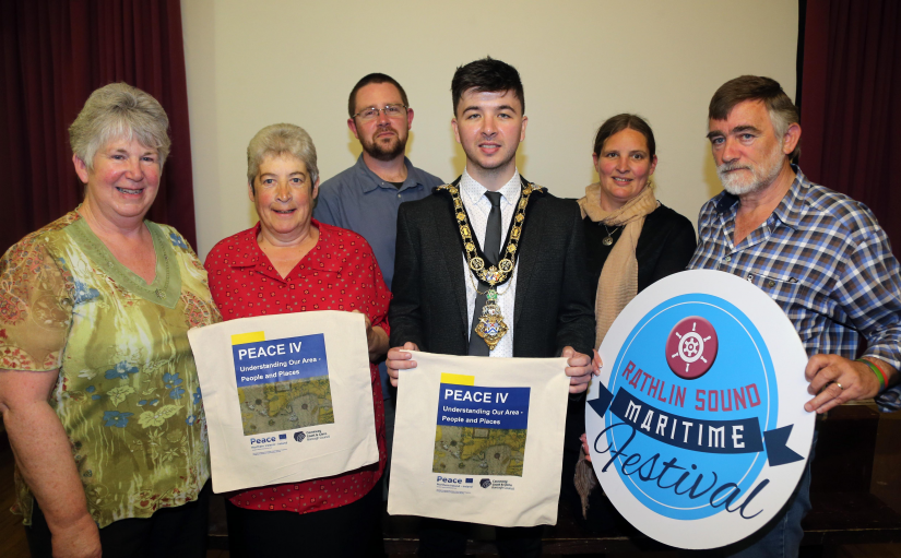 The Mayor of Causeway Coast and Glens Borough Council Councillor Sean Bateson with programme co-ordinators and participants. From left to right: Margaret McQuilkin, Marina McMullan, Dr Nic Wright, Jessica Bates, and David Quinney Mee