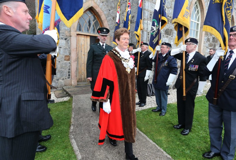 The Mayor of Causeway Coast and Glens Borough Council, Councillor Joan Baird OBE, pictured at Rathlin Island’s Service of Remembrance on Sunday.