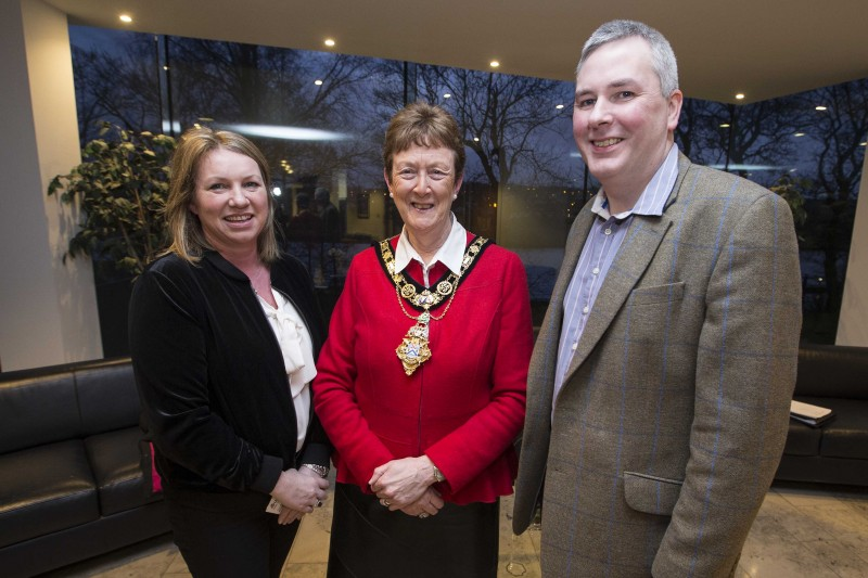 The Mayor of Causeway Coast and Glens Borough Council Councillor Joan Baird OBE pictured with guests from the Mae Murray Foundation and the Pavestone Centre at a recent civic reception.