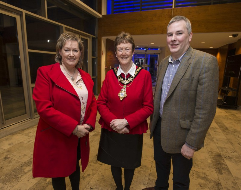 Pictured at a reception held in Cloonavin to mark the first recipients of Causeway Coast and Glens Borough Council’s Enterprise Fund are Frances Galbraith from Glenara Elite Travel, the Mayor, Councillor Joan Baird OBE and Councillor Richard Holmes.