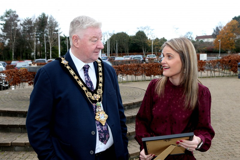 Mayor of Causeway Coast and Glens, Councillor Steven Callaghan speaking with Sandra Anderson (Health & Wellbeing Manager) from the Causeway Healthy Kids programme.