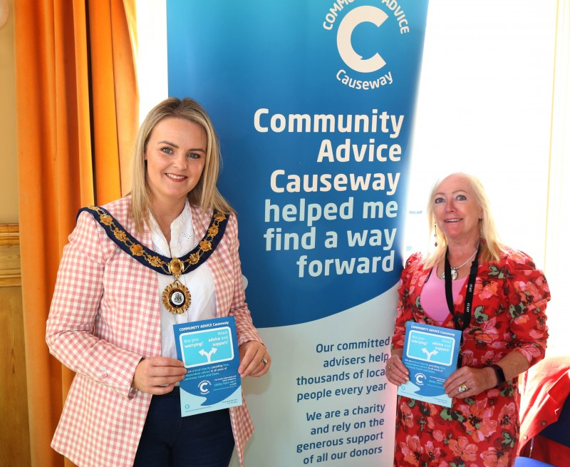 The Deputy Mayor of Causeway Coast and Glens Borough Council, Councillor Kathleen McGurk, pictured with Samantha Boswell of Community Advice Causeway at the information event held in Portrush Town Hall.