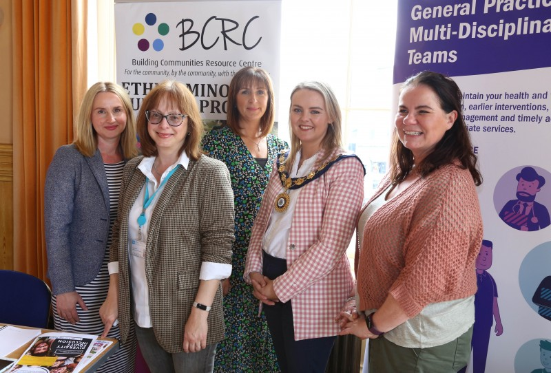The Deputy Mayor of Causeway Coast and Glens Borough Council, Councillor Kathleen McGurk, pictured with some of the information providers at the event held in Portrush Town Hall.