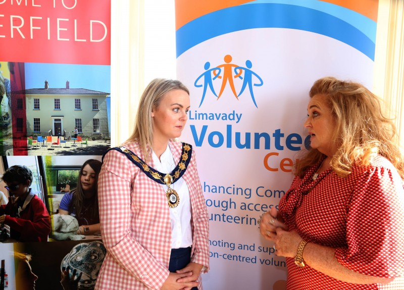 The Deputy Mayor of Causeway Coast and Glens Borough Council Councillor Kathleen McGurk pictured with Ashleen Schenning, manager of Limavady Volunteer Centre, at the information event held in Portrush Town Hall