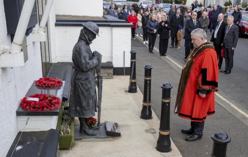 The Mayor of Causeway Coast and Glens Borough Council, Councillor Ivor Wallace, pictured at the Service of Remembrance and Wreath Laying Ceremony at the War Memorial on High Street in Ballymoney.