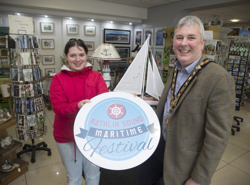 Celebrating the return of the Rathlin Sound Maritime Festival from May 27th – June 5th is Chloe Dunn and the Mayor of Causeway Coast and Glens Borough Council, Councillor Richard Holmes.