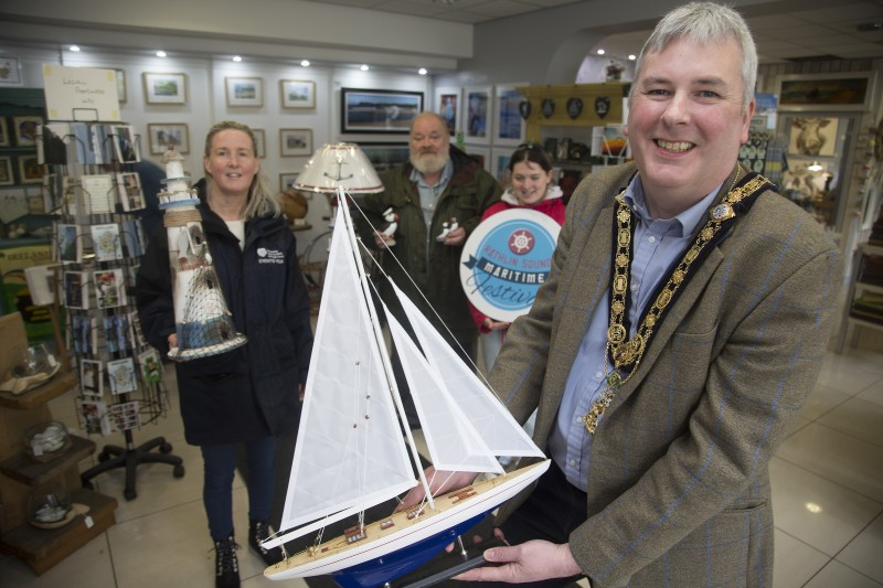 The Mayor of Causeway Coast and Glens Borough Council, Councillor Richard Holmes, joins Events Officer, Tracey Freeman, Peter Molloy (Ballycastle Community Development Group) and Chloe Dunn as part of the countdown to Rathlin Sound Maritime Festival which returns from May 27th – June 5th.