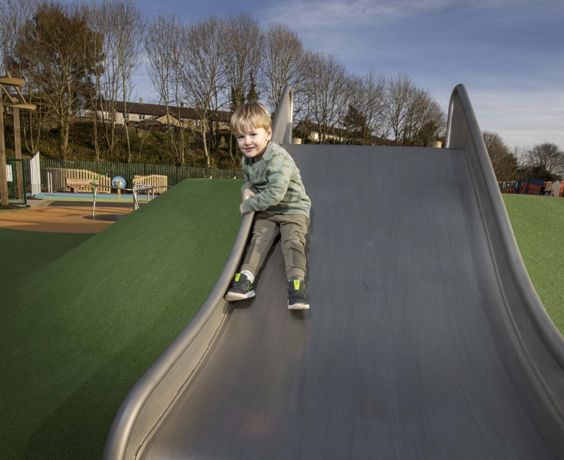 Three-year-old Pearse having fun during a visit to Limavady Accessible Play Park.
