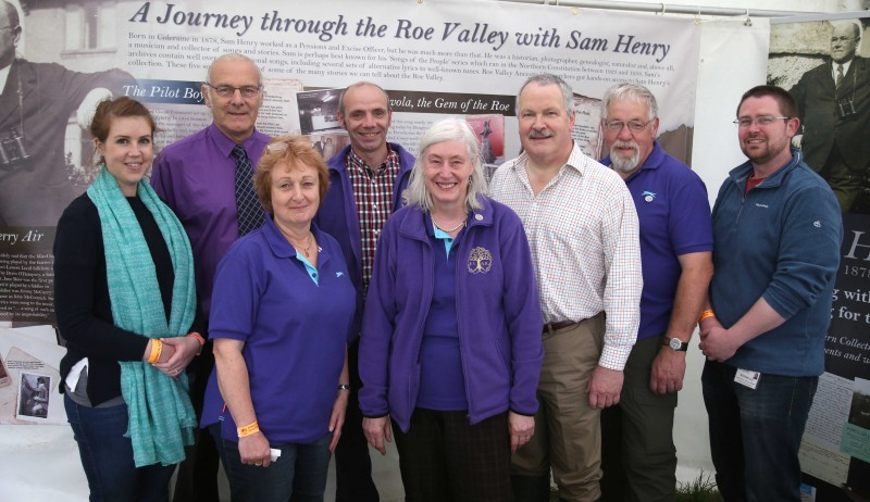 Sarah Carson and Nic Wright from Causeway Coast and Glens Borough Council's Museums Service pictured at Stendhal with members of the Roe Valley Ancestral Researchers and Sam Henry's grandson, Gordon Craig.