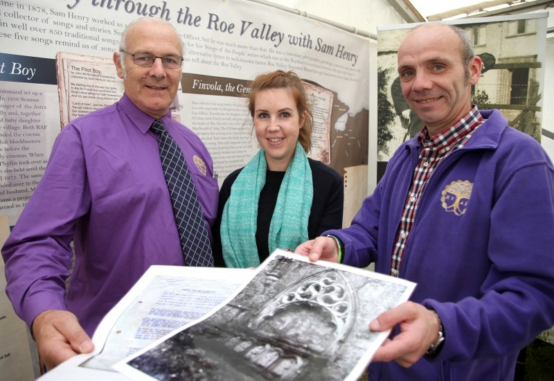 Matt and Andy, members of the Roe Valley Ancestral Researchers group pictured with Sarah Carson from Causeway Coast and Glens Borough Council's Museums Service.