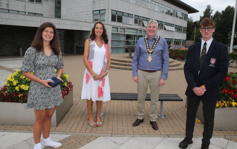 Rachel Bradley, Councillor Stephanie Quigley, the Mayor of Causeway Coast and Glens Borough Council Councillor Richard Holmes and Fergus Bryce pictured at Cloonavin.