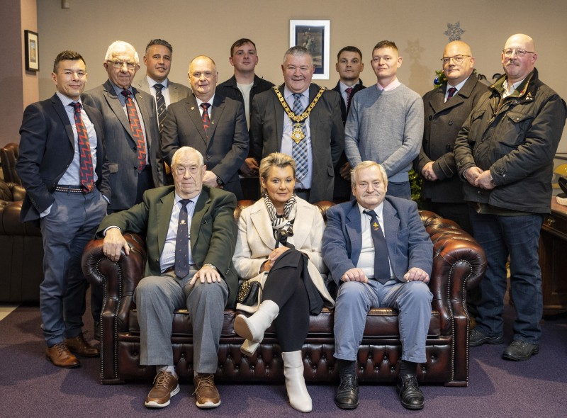 The Mayor of Causeway Coast and Glens Borough Council, Councillor Ivor Wallace, pictured with guests who attended a recent reception for members of 206 (Ulster) Battery Royal Artillery in Cloonavin.
