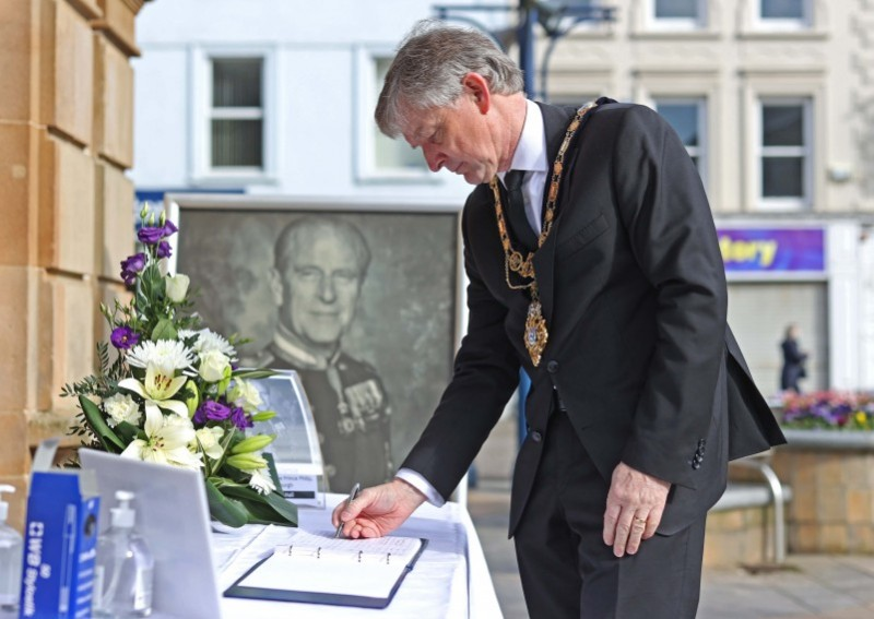 The Mayor of Causeway Coast and Glens Borough Council Alderman Mark Fielding pictured at the opening of a Book of Condolence for His Royal Highness Prince Philip Duke of Edinburgh at Coleraine Town Hall.