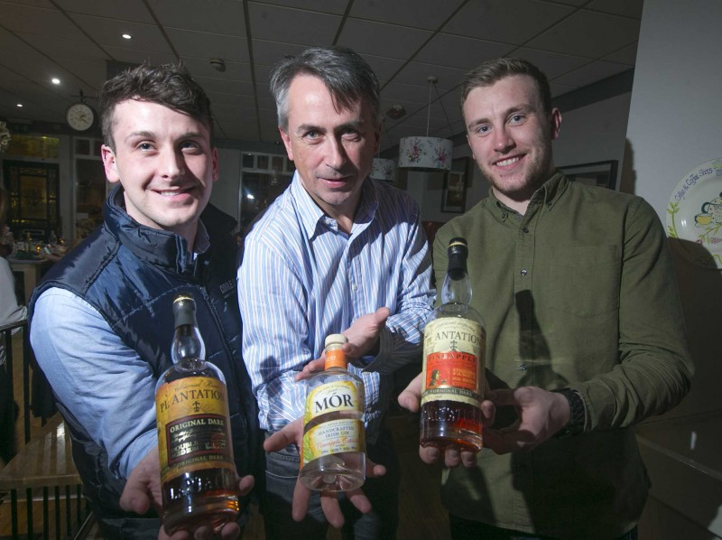 Ciaran Shannon, Gary Connolly and Paddy McKendry from Anzac Wines and Spirits serve up some artisan rum at the Caribbean-inspired Cocktail Night held in Thyme and Co in Ballycastle during Causeway Coast and Glens Restaurant Week.