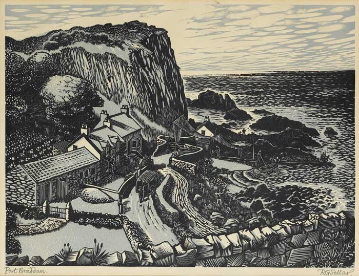 'Port Bradden' Linocut print, from the Robert Sellar Print Collection.