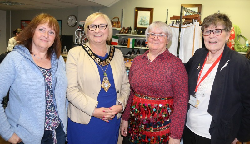 The Mayor of Causeway Coast and Glens Borough Council, Councillor Brenda Chivers pictured with Eileen Christie, Joan Quigg and Ellen Mc Keown at the World International Day of Peace gathering in the Save the Children shop in Ballycastle.