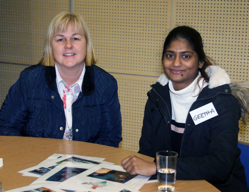 Councillor Margaret- Anne Mc Killop, Causeway Coast and Glens Borough Council pictured with volunteer Geetha at The Small Worlds Event in The Roe Valley Arts and Cultural Centre.
