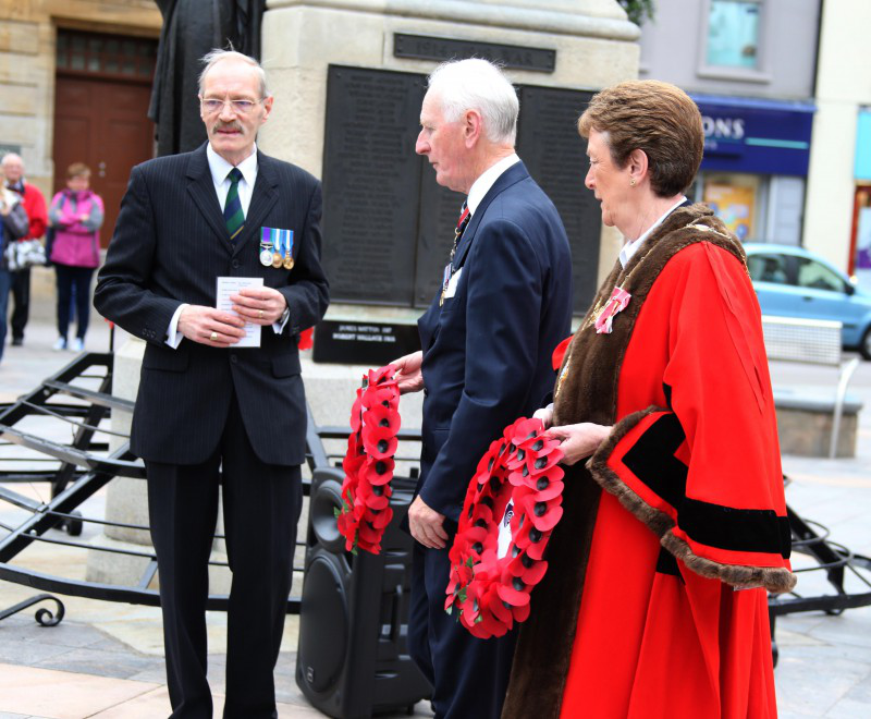 Bill Mills, Royal British Legion, Denis Desmond CBE, Lord Lieutenant for County Londonderry and the Mayor of Causeway Coast and Glens Borough Council, Councillor Joan Baird OBE, pictured during the Somme commemoration in Coleraine.