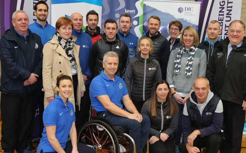 Participants in the training including Council staff, multi sports coach David Cunningham and Diane Jinks from Sandelford School pictured with Aubrey Bingham from Disability Sport NI, Wilma Erskine, Sport NI Board Member and Robert Heyburn from Department for Communities.