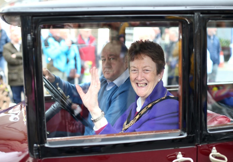 The Mayor of Causeway Coast and Glens Borough Council, Councillor Joan Baird, OBE pictured taking part in the carnival parade at Ballymoney Spring Fair.
