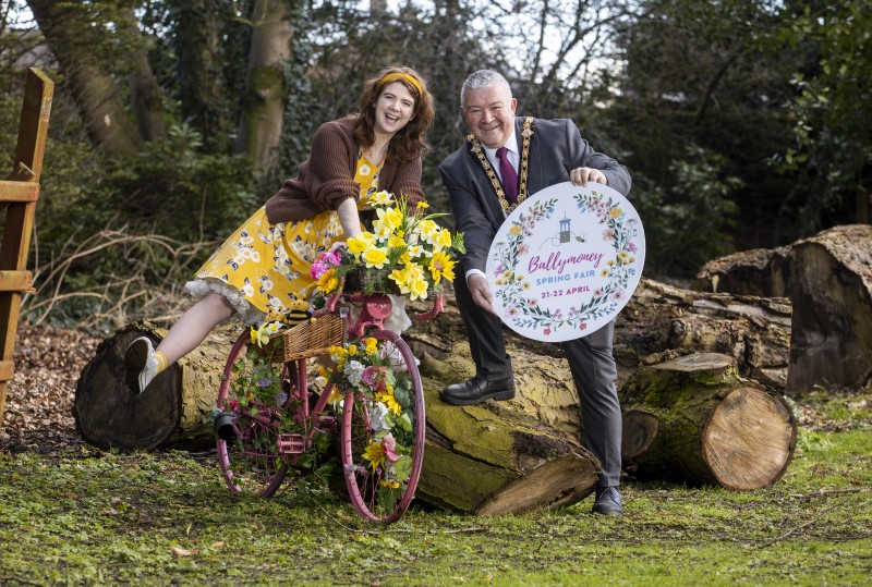 The Mayor of Causeway Coast and Glens Borough Council, Councillor Ivor Wallace and Council Officer Rebekah Stewart get set for Ballymoney Spring Fair which takes place on Friday 21st and Saturday 22nd April 2023.
