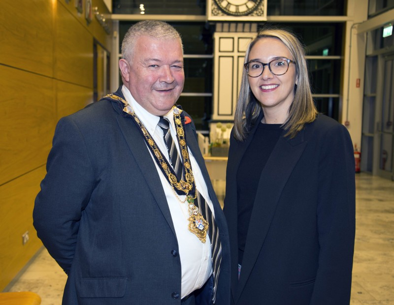 Ciara Mc Nickle from Causeway Volunteer Centre, with the Mayor of Causeway Coast and Glens Borough Council, Councillor Ivor Wallace.