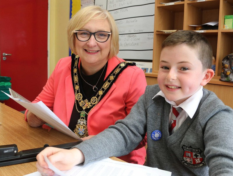 The Mayor of Causeway Coast and Glens Borough Council Councillor Brenda Chivers pictured with School Council Chairman Niall McNicholl.