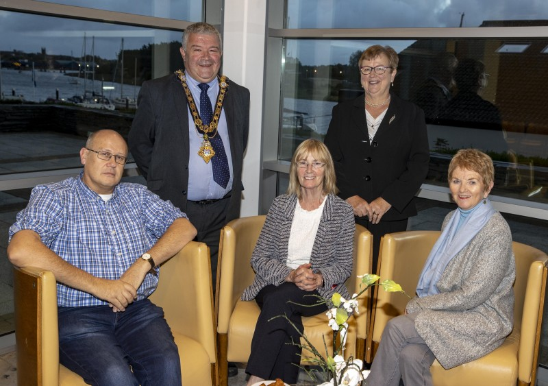 The Mayor of Causeway Coast and Glens Borough Council Councillor Ivor Wallace pictured with Patrick Hill, Bridie O’Neill, Claire Black and Sheila McGill from the Ballycastle Conference at a reception for St Vincent de Paul volunteers.