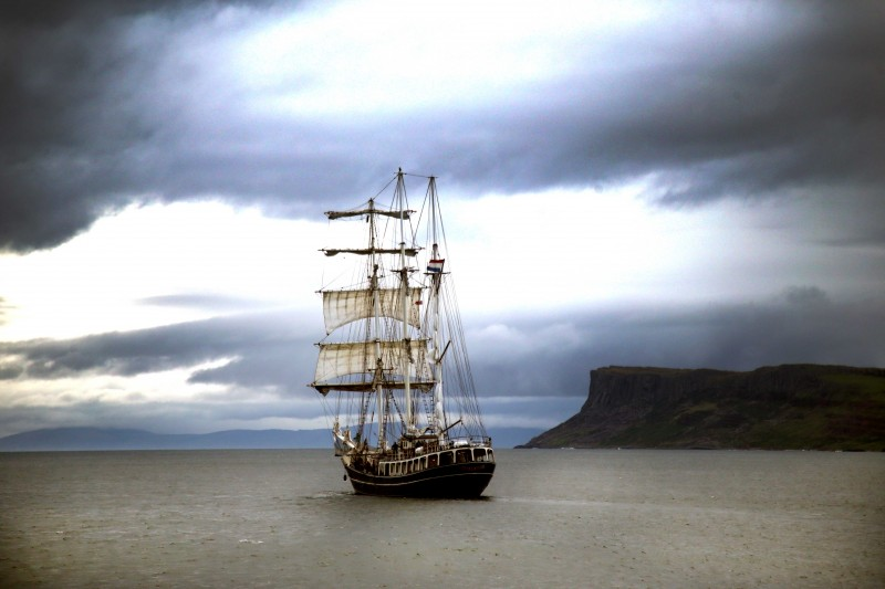 The Thalassa sets sails from Ballycastle in the shadow of Fairhead.