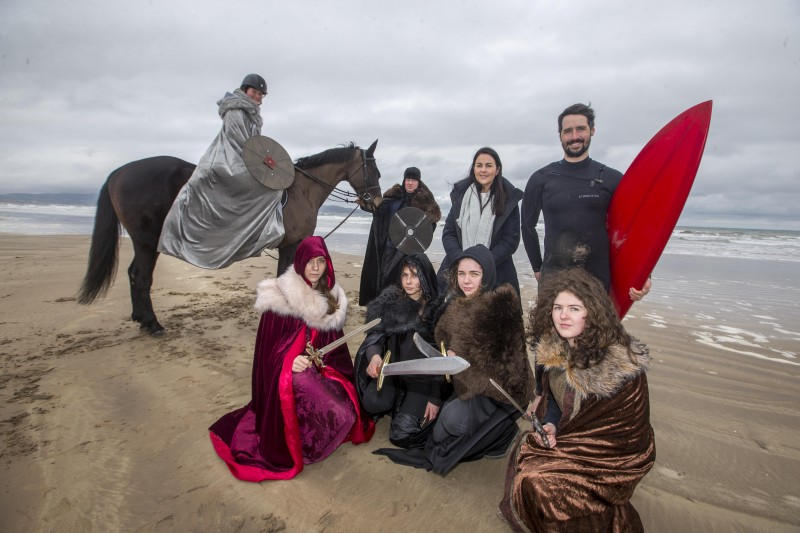 A Games of Thrones themed horse-riding experience or a family surf lesson are just some of the activities on offer during the ‘Out and About in the Causeway Coast and Glens’ campaign from March 23rd - March 30th. Pictured at the launch on Benone Beach are representatives of Crindle Stables suitably dressed for the occasion and Dan Lavery from Long Line Surf School.