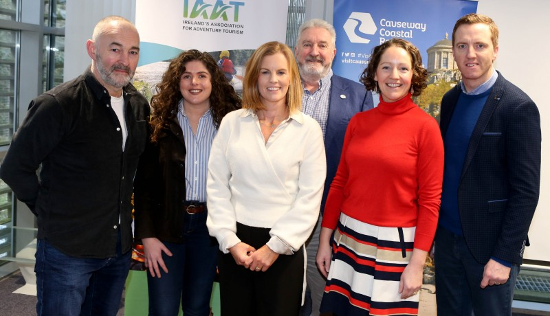 (L-R) Richard Gillen, Council’s Coast and Countryside Manager; Amy Patterson, Crindle Bespoke; Kerrie McGonigle, Council’s Destination Manager; Colin Wolfe, Chairman Ireland’s Association for Adventure Tourism (IAAT); Maria McAlister, Interim Manager Landscapes and Activities Tourism Northern Ireland; and Brendan Kenny, Chief Executive IAAT.
