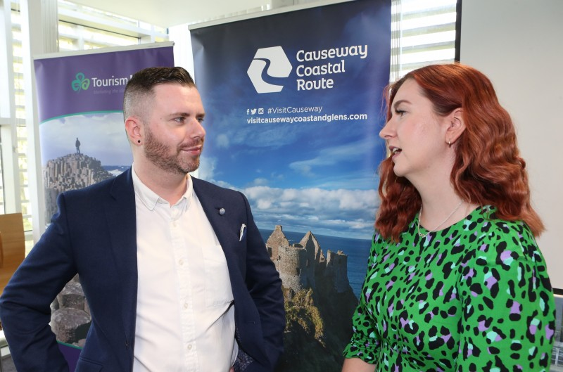 Mark McCrann Council’s Destination Marketing Officer chats with Natasha Johnston, Industry Liaison Executive at Tourism Ireland who both presented at a recent Council tourism event held in Cloonavin for local tourism businesses.