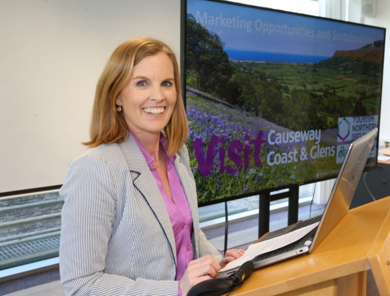 Kerrie McGonigle, Causeway Coast and Glens Borough Council Destination Manager welcomes attendees to Council’s recent tourism event in Cloonavin pictured at the front of the meeting room.