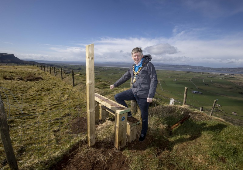 The Mayor of Causeway Coast and Glens Borough Council Alderman Mark Fielding pictured at Gortmore Viewing Point where improvement work is helping to enhance the renowned International Appalachian Trail walking route.