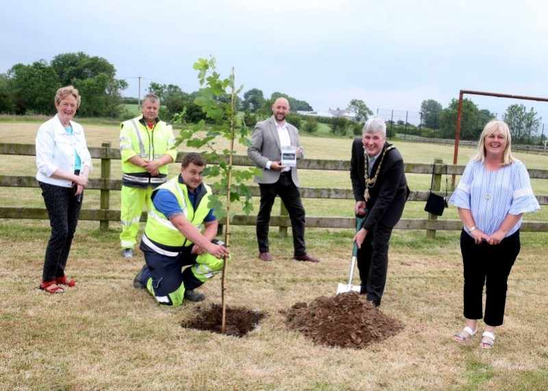 Rev Dr Andre Alves-Areias from Mosside Presbyterian Church pictured with the Mayor of Causeway Coast and Glens Borough Council Councillor Richard Holmes, Councillor Joan Baird, Councillor Margaret Anne McKillop and Council staff at the tree planting event in Mosside.