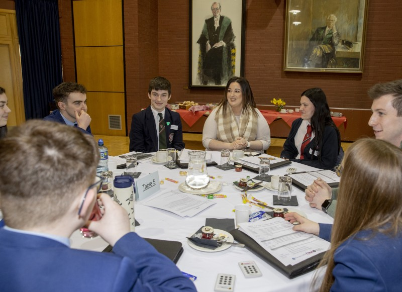 Councillor Leanne Peacock interacts with pupils during Pupil Voice.