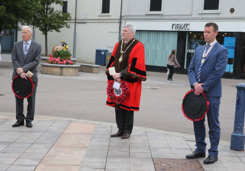 Pictured at the VJ Day commemoration held in Coleraine on Monday 16th August are Gregory Campbell MP, Mayor of Causeway Coast and Glens Borough Council Councillor Richard Holmes and Mr Richard Archibald, Deputy Lieutenant for County Londonderry.