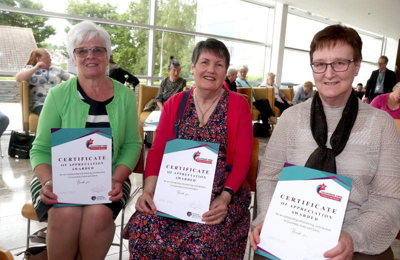 Roberta Campbell, Margaret Creighton and Elizabeth Nevin from Crafts With Love pictured with their Volunteers Week certificates.
