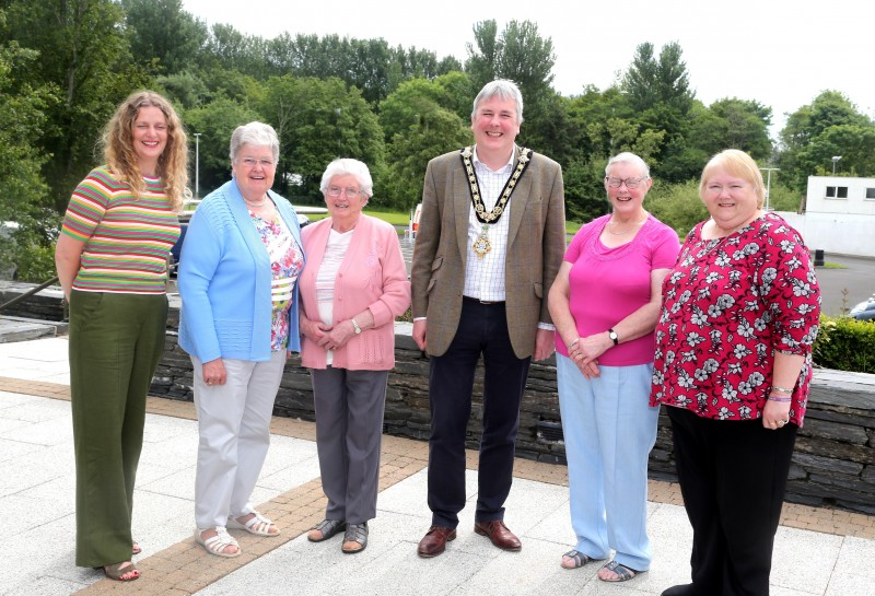 Community Development Officer Catherine Farrimond (left) pictured with the Mayor of Causeway Coast and Glens Borough Council Councillor Richard Holmes and members of Ballybogey Over 55’s group and Community Association.