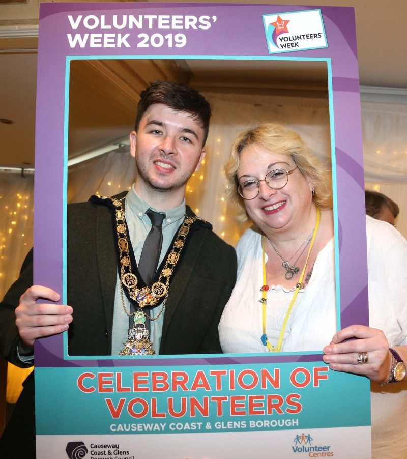 The Mayor of Causeway Coast and Glens Borough Council Councillor Sean Bateson pictured with a representative from The Alzheimer’s Society at the Volunteers’ Week Celebration held in The Bushtown Hotel.
