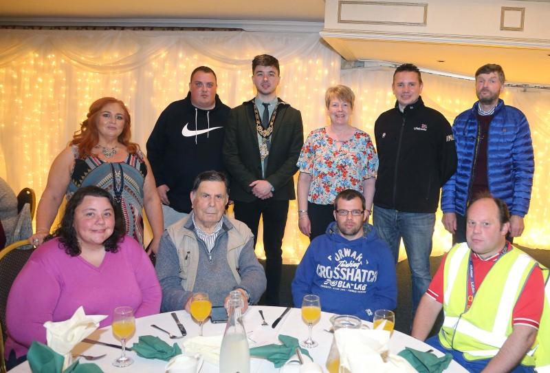 Members of Limavady Community Development Initiative pictured with the Mayor of Causeway Coast and Glens Borough Council Councillor Sean Bateson at the recent Volunteers’ Week celebration in The Bushtown Hotel.