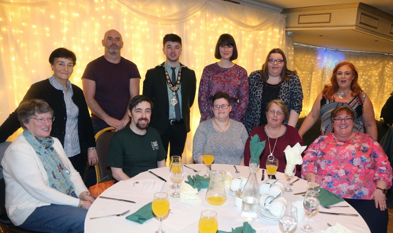 Members of Bovalley Community Association, Limavady and Big Busk, Limavady pictured with the Mayor of Causeway Coast and Glens Borough Council Councillor Sean Bateson at the recent Volunteers’ Week celebration in The Bushtown Hotel.