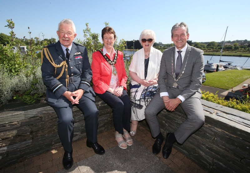 Air Vice-Marshall David Niven, the Mayor of Causeway Coast and Glens Borough Council Councillor Joan Baird OBE, Lord Lieutenant for County Antrim Joan Christie CVO OBE and The Mayor of Rhenen pictured at the civic reception held in Cloonavin.