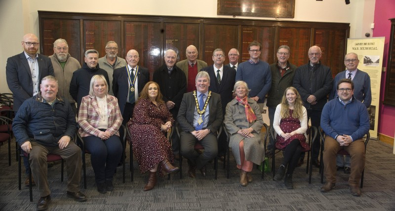 The Mayor of Causeway Coast and Glens Borough Council Councillor Richard Holmes pictured with elected members, Museum Services staff, and guests from the Limavady War Memorial Trust, Royal British Legion, Roe Valley Branch RAF Association and the Limavady Royal Naval Association.