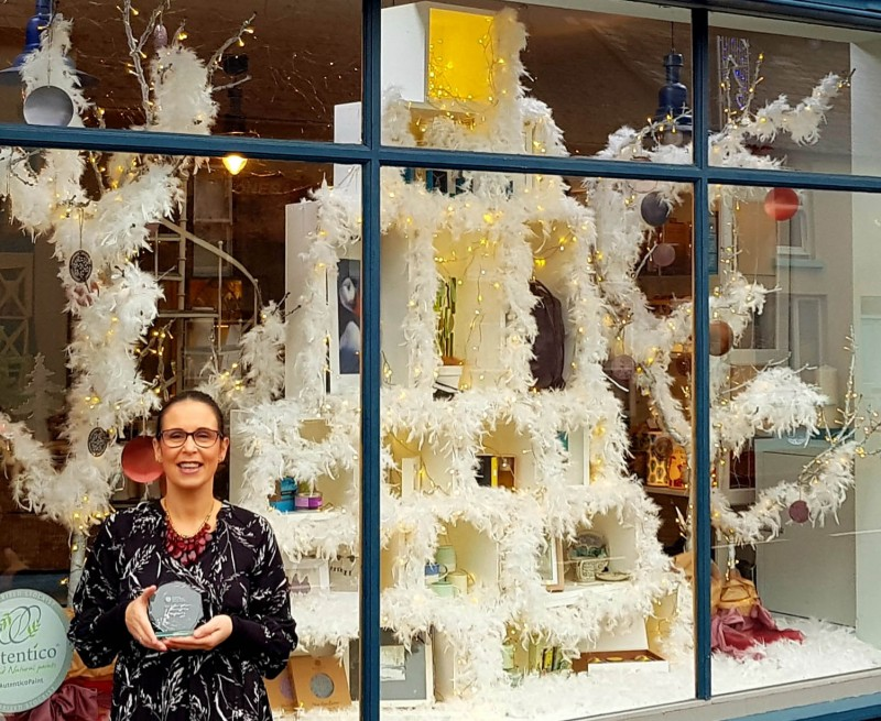 Amanda Stephens from The Designerie, runner-up of the Christmas window competition in Bushmills.